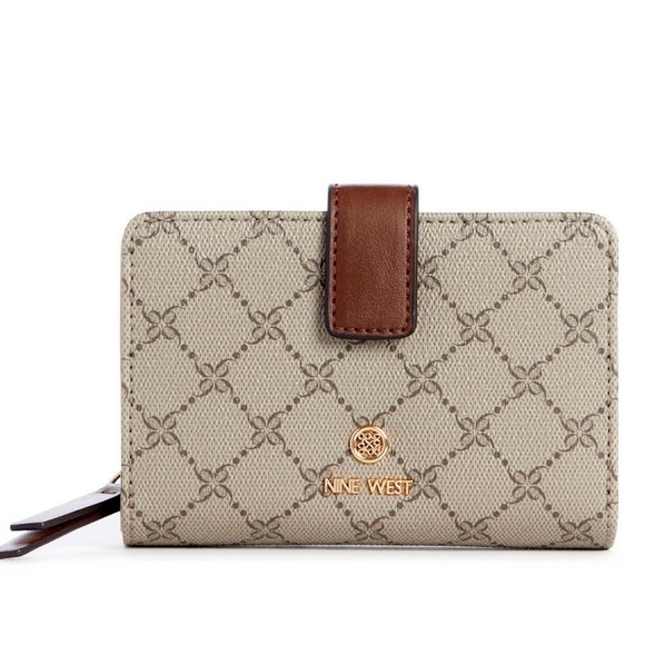 Nine West Signature Bifold Medium Wallet, Brown Khaki/Cream, NWT - Picture 2 of 10